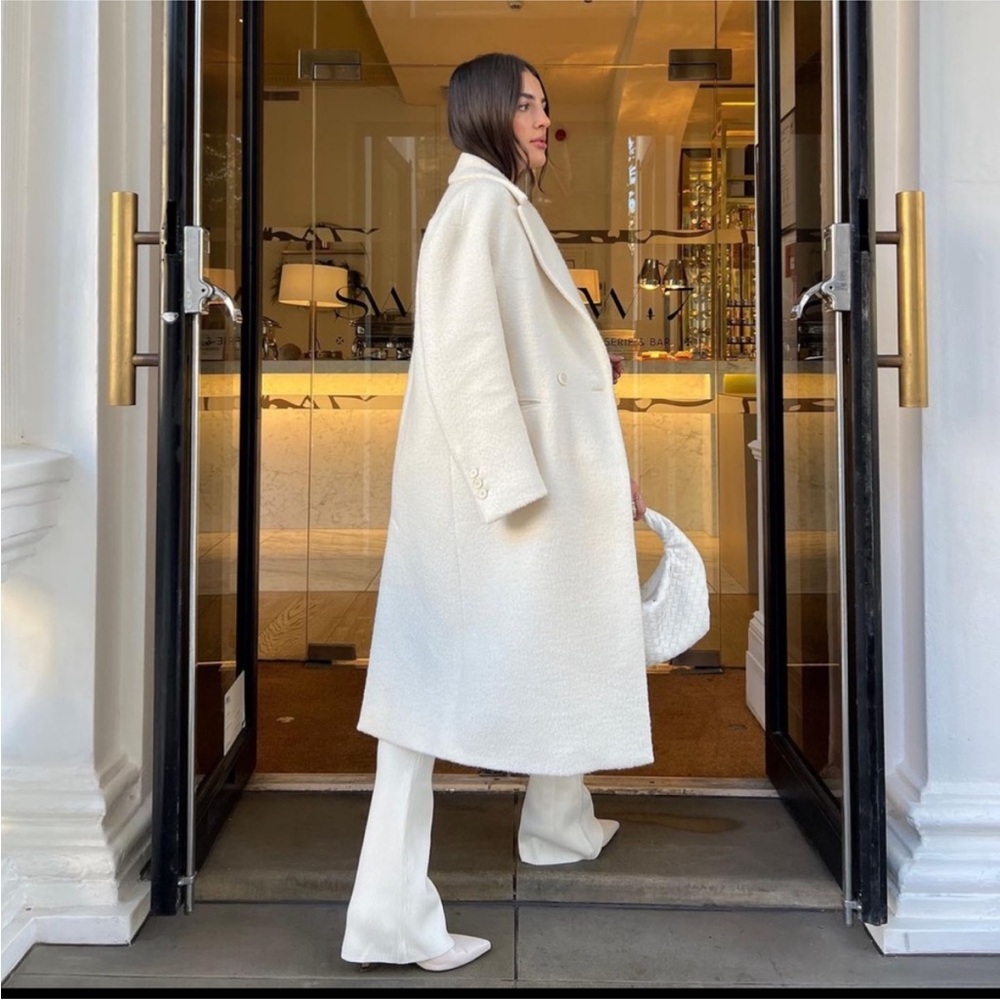 Zara white Textured wool coat